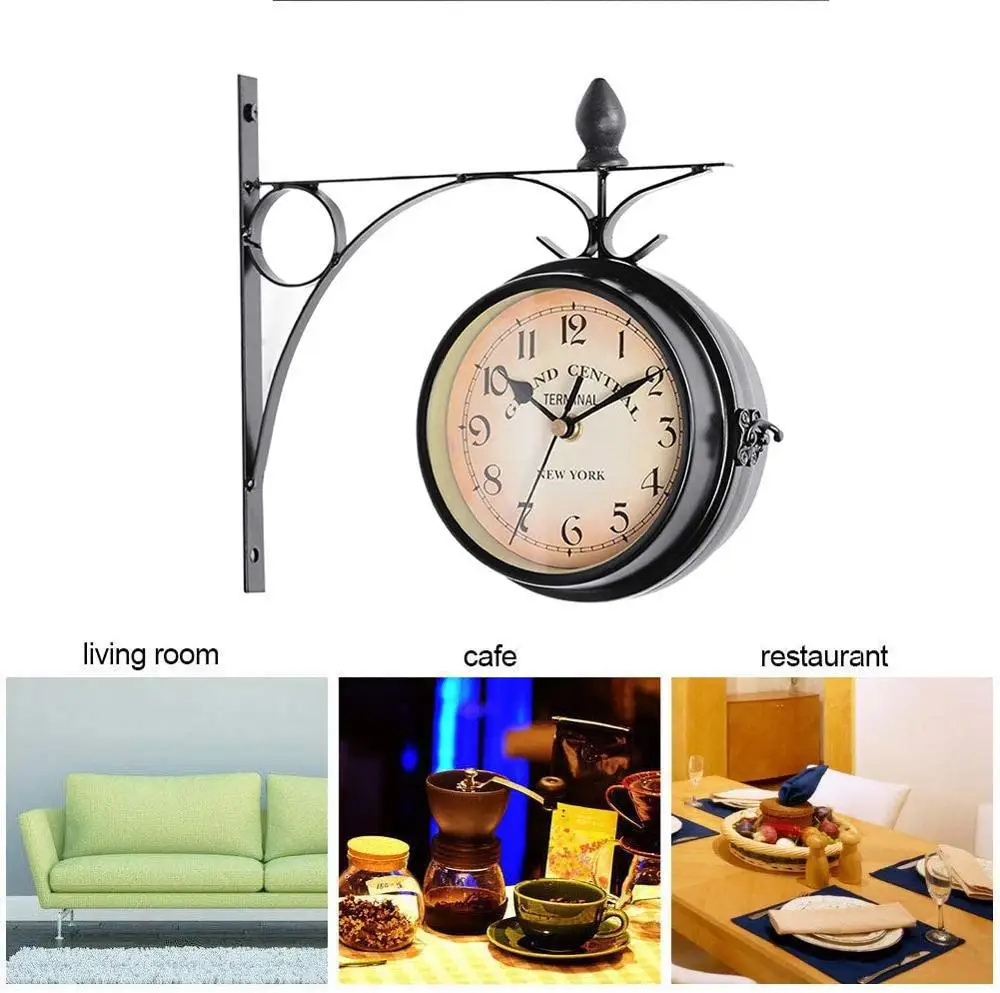 

Double Sided Wall Clocks Garden Double Sided Clock Silent Non Ticking Vintage Retro Ornament Indoor/Outdoor Mute Wall Clock