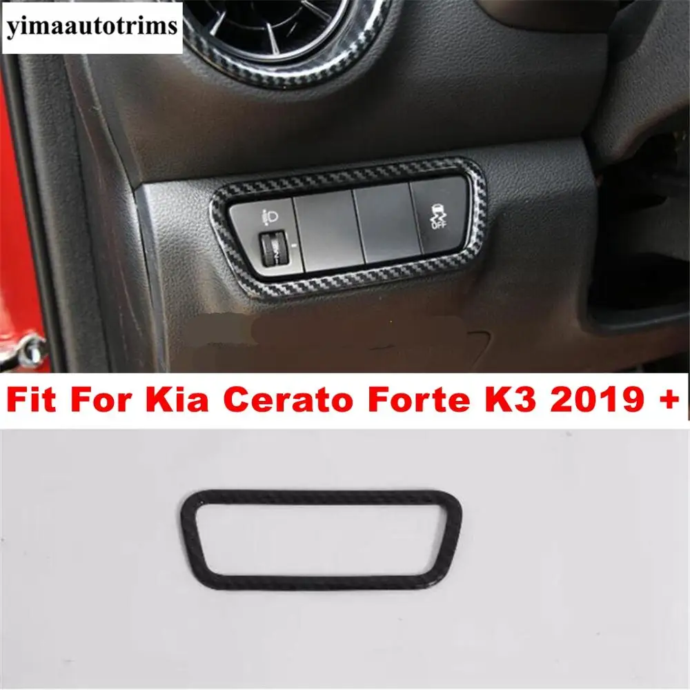 

Head Lights Lamps Headlight Headlamp Switches Button Cover Trim Fit For Kia Cerato Forte K3 2019 2020 2021 ABS Carbon Fiber Look