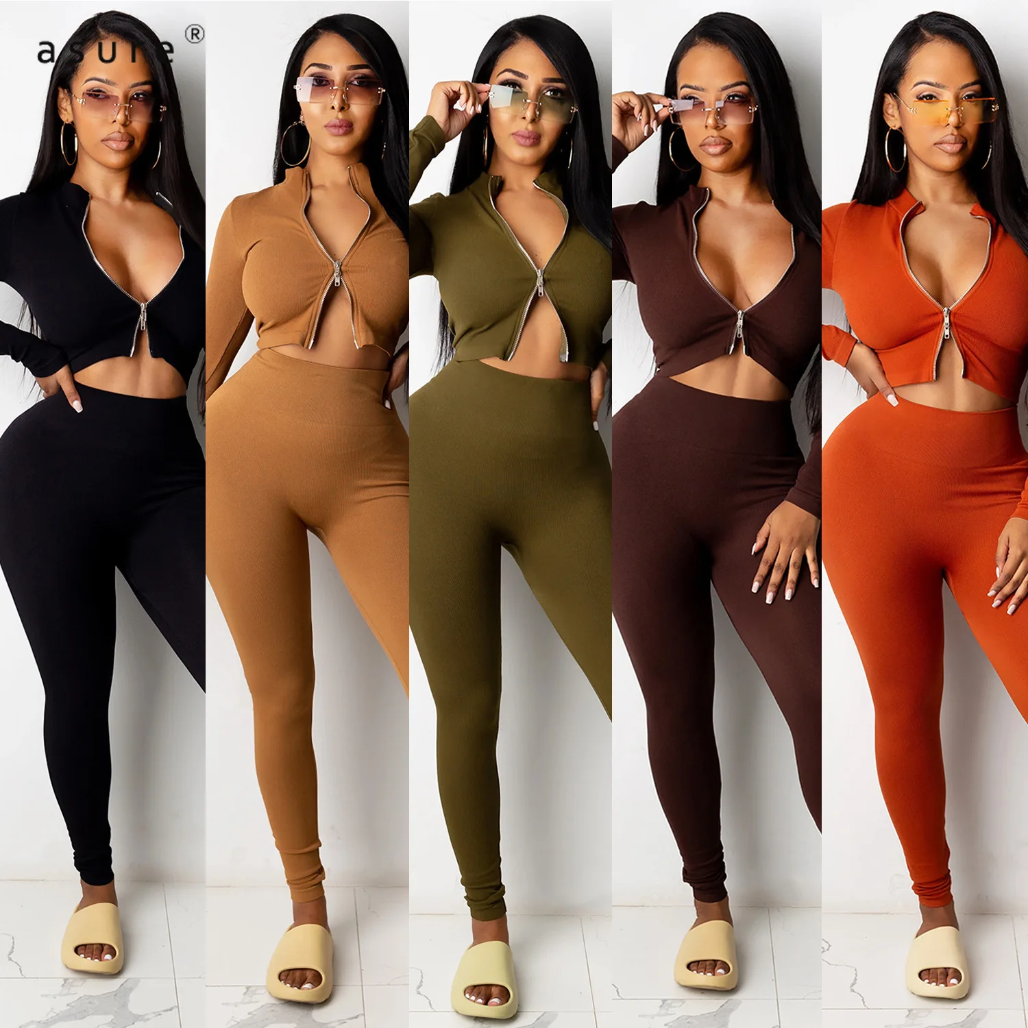 

Tracksuit Women Sexy Club Outfit Jogging Full Female Sportswear Office Suit Crop Top And Pant Two Piece Set Home Clothes C3815