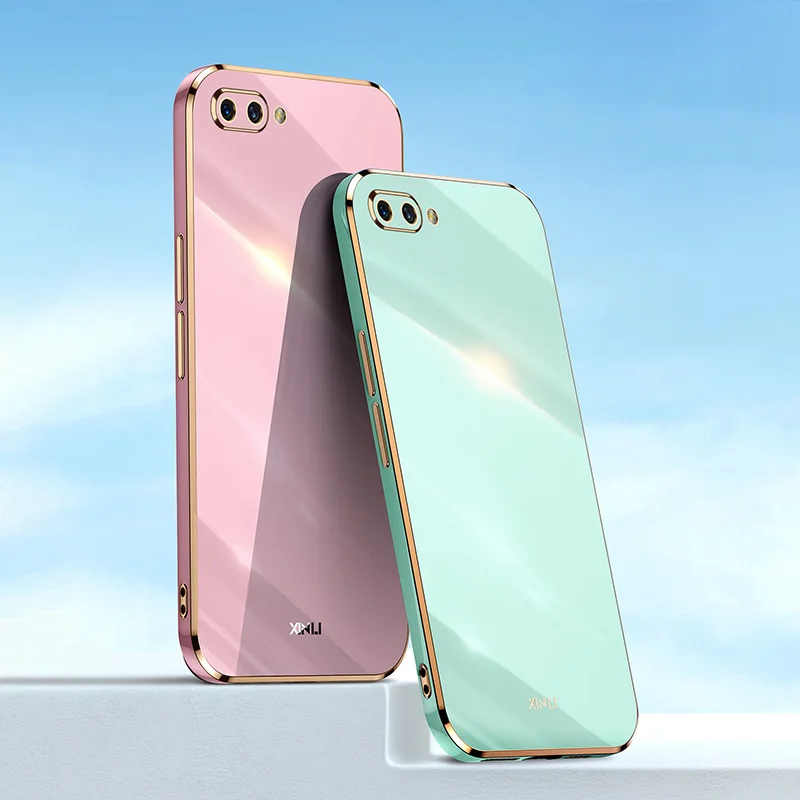 

Funda Straight Edge Phone Case for OPPO A12E A3S A5 Original Coque Realme C1 Luxury Plating Square Silicone Protect Cover Holder