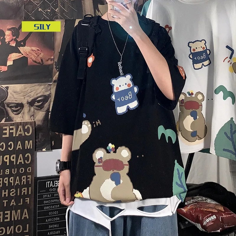 

2021 New fashion fad brand ins port wind cute t-shirt trend loose summer clothes five sleeves