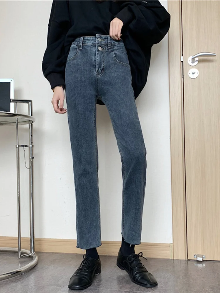 

Spring and Autumn High Waist Cropped Jeans Women's 2021 New Design Sense Small Smoke Tube Straight Pants