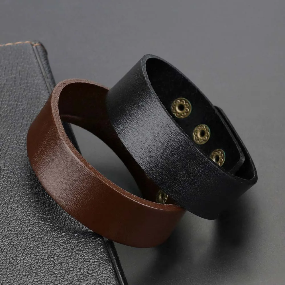 Punk Bracelet Black Dark Brown PU Leather with Rivets Charm Macrame Unisex Wide Big Bangle Men Women Fashion Jewelry | Украшения и