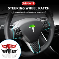 abs carbon fiber car steering wheel three patches decoration protective cover auto interior accessories for tesla model y 2021