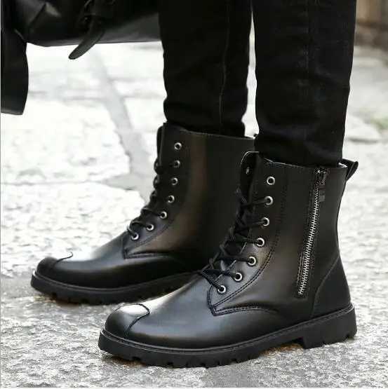 Мужские кожаные ботинки Martin модная зимняя теплая обувь с высоким берцем