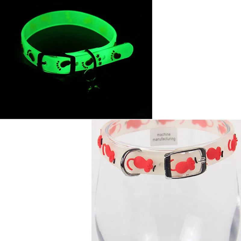 

4 Pcs/lot Cats Collar with Glowing Bells Glow At Night Cat Collar Necklace Pet Chain Light Luminous Dog Neck Ring Night Safety