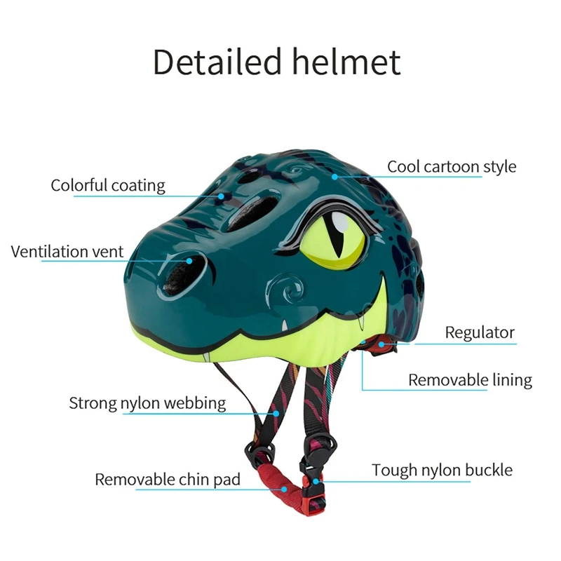 Hot-Kids Bike Helmet Design Dinosaur Pattern Safety Cycling MTB Ultralight Adjustable From Toddler | Спорт и развлечения