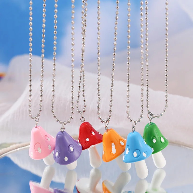 

Funny Plant Vegetable Resin Mushroom Charms Necklaces New Design Mushroom Pendant Chain Choker For Girl Gift Jewelry Making
