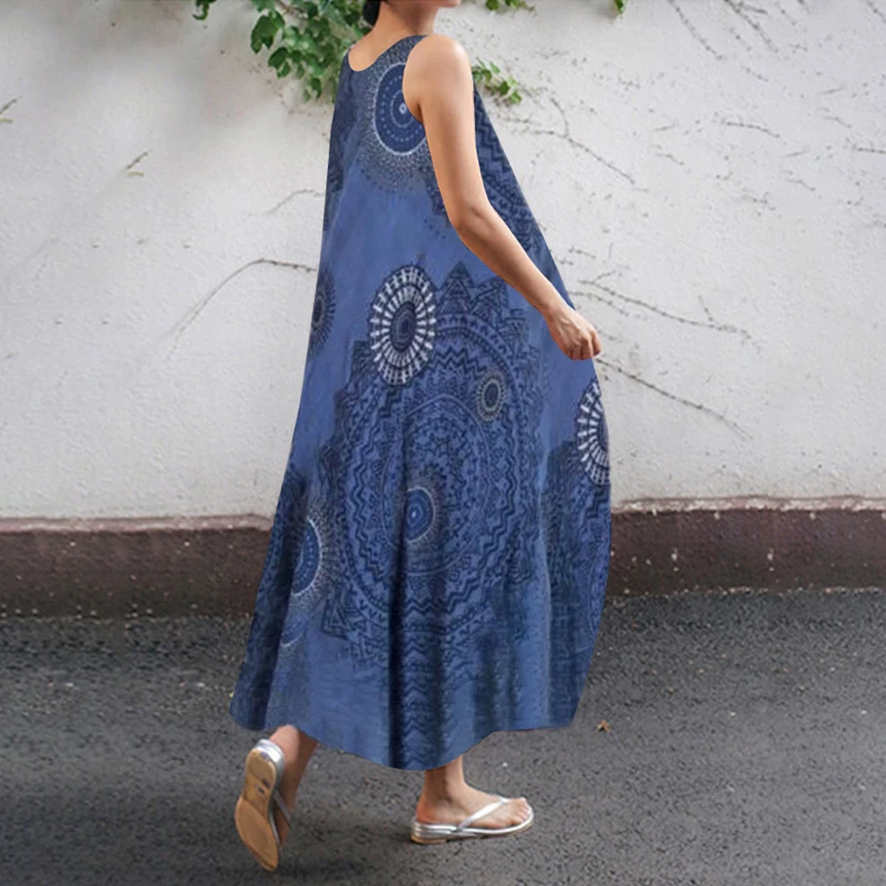 Женское платье праздничные летние без рукавов модные вечерние с круглым вырезом