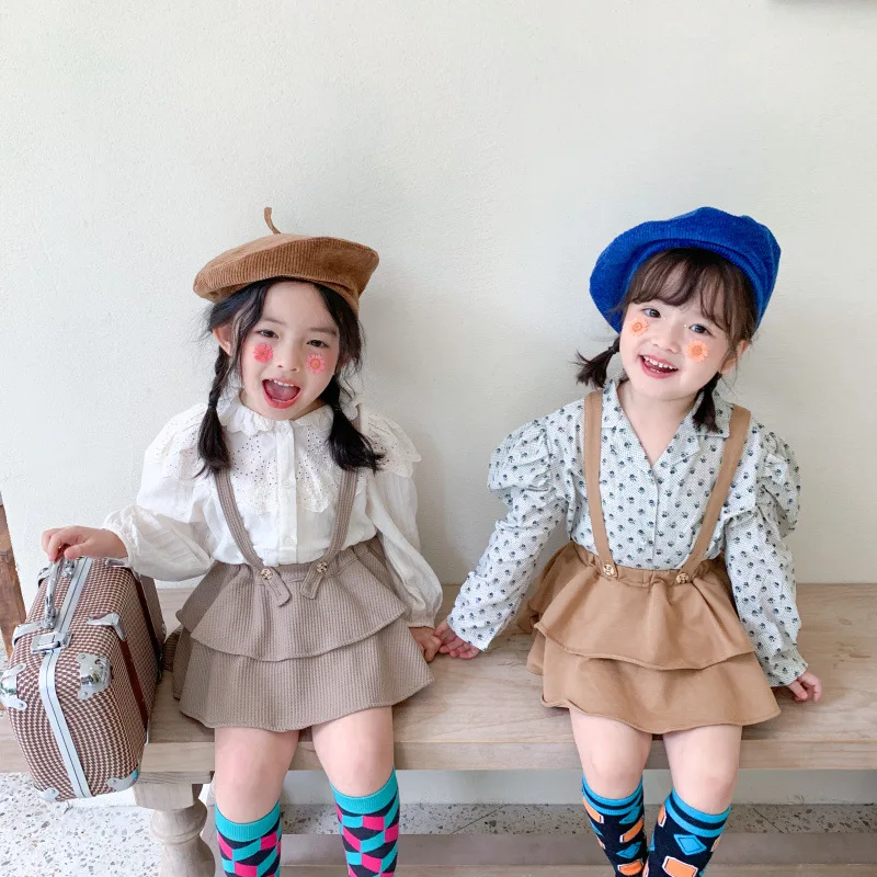 

Весенние шорты для девочек, Новое поступление, хлопковые однотонные Короткие плиссированные юбки на бретелях в Корейском стиле, шорты для д...