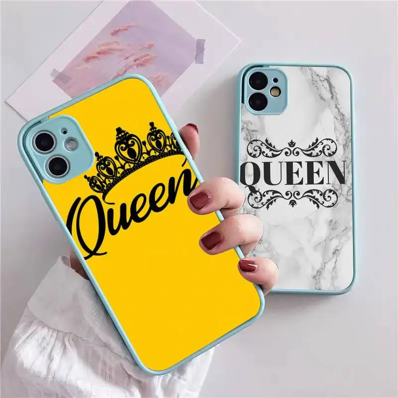 

Cute King Queen Phone Case For iphone 13 12 11 xr xs x 7 8 pro max Light blue Soft TPU Silicone Clear Case Cover