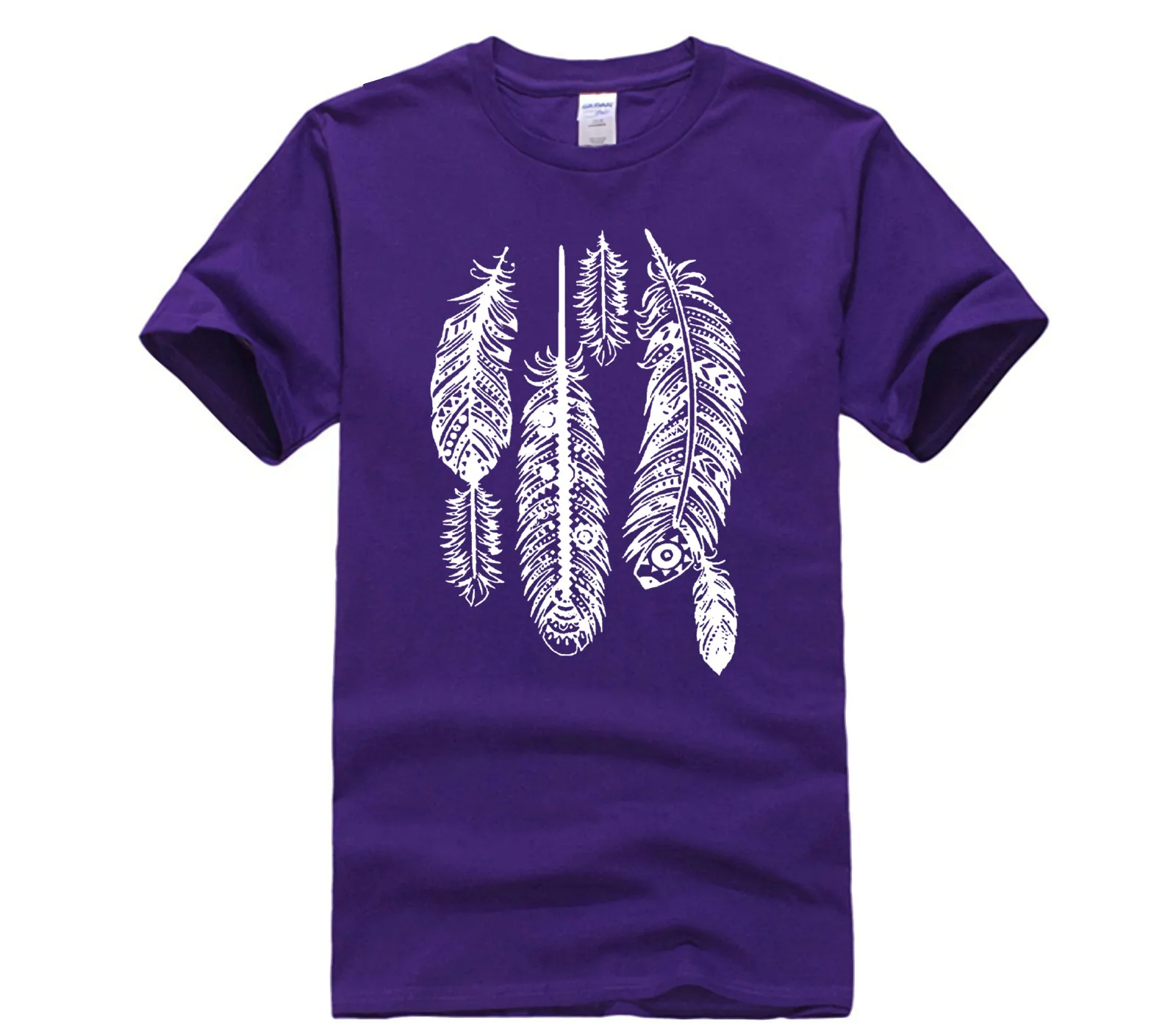 

Hot men's fun casual print T shirt Pop Cotton Tee Short Sleeve Crew Neck Mens Feathers American Tribal tshirt men