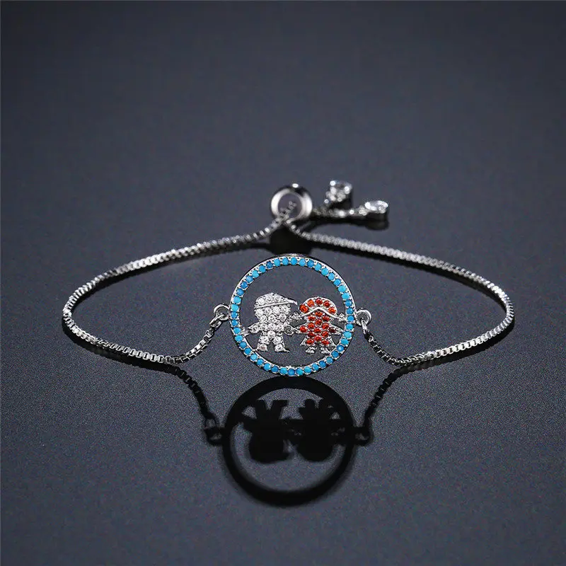 NEWBUY модный серебряный/золотой цвет милый мальчик и девочка Шарм Браслеты Микро Проложить прозрачный кубический цирконий Женский партии ювелирные изделия Прямая поставка - Окраска металла: NBSL168