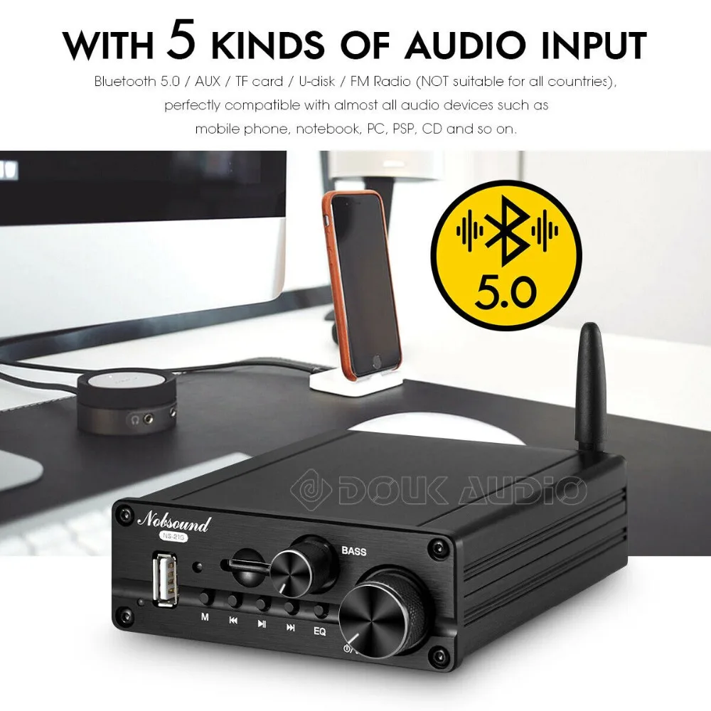 Nobsound Mini Bluetooth 5,0 усилитель мощности HiFi стерео аудио сабвуфер Класс D 2,1 канал, Amp USB/AUX музыкальный плеер
