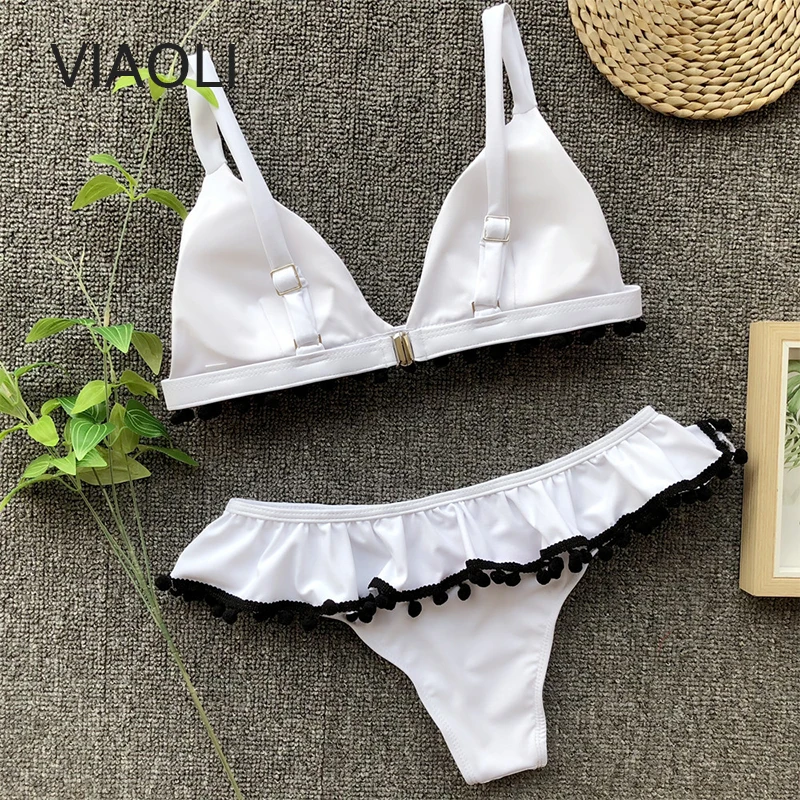 Летний купальник-бикини новый Однотонный женский раздельный купальник