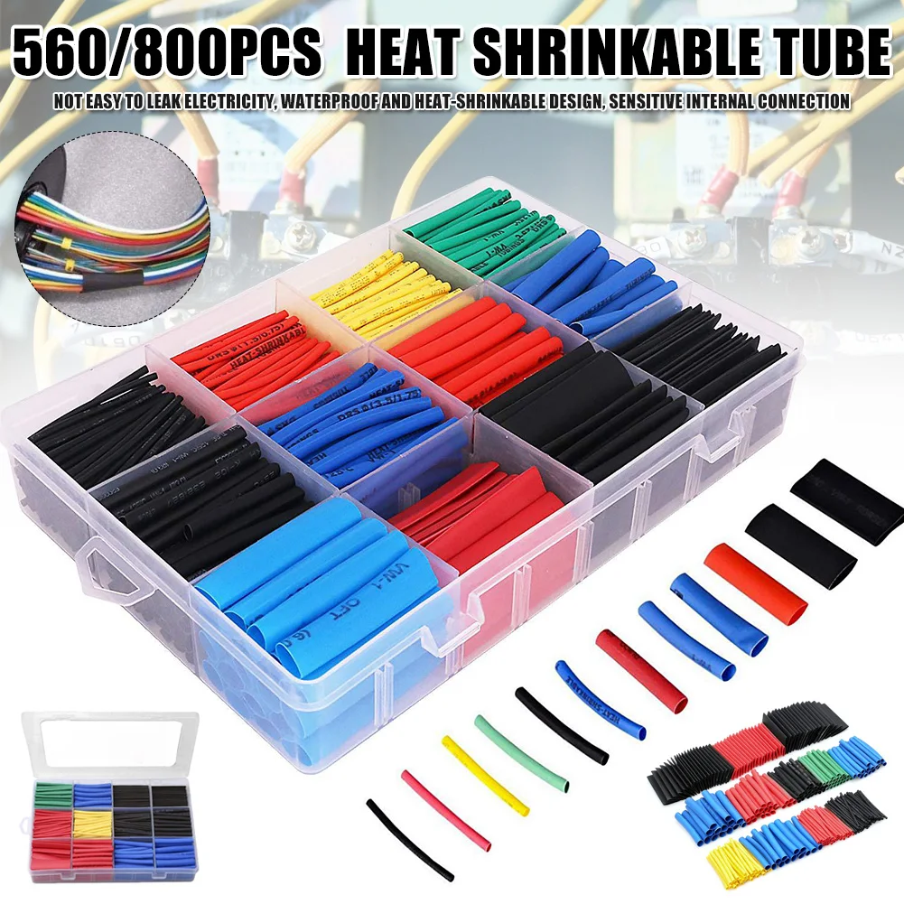 

Heat Shrink Tubing Assortment 560/800pcs Kit Electric Insulation Wrap Cable Sleeve lpfk Cable Sleeves Wiring Accessories New Hot