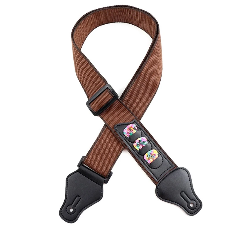 einstellbare gitarre strap reine baumwolle gürtel leder enden mit 3 gitarre pick halter für bass akustische elektrische gitarre accessoriesa