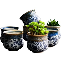 blue and white series succulents ceramic flowerpot flow glaze container creative pastoral style breathable old pile flower pot