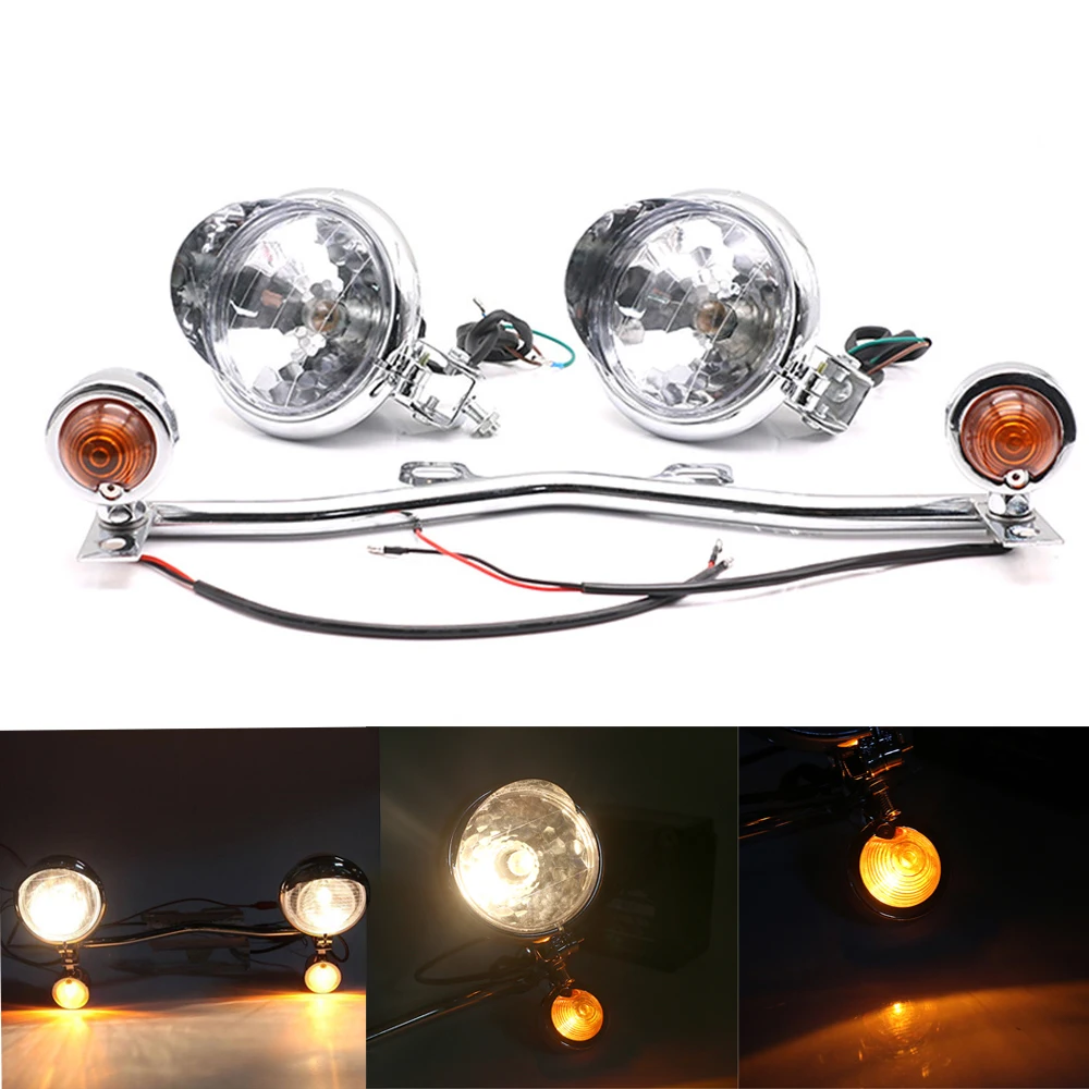 Мотоциклетные хромированные черные поворотники для дальнего света