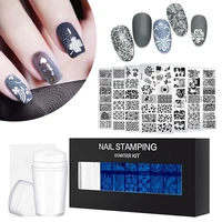 new 8pcs nail stamping plates flower plant leaves templates with stamper scraper image plates diy nail art manicure tool