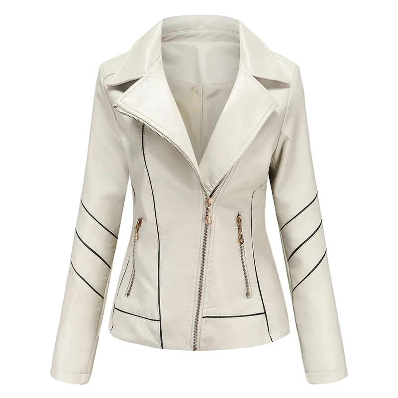 Женская короткая куртка из ПУ кожи, с отложным воротником, на молнии от AliExpress RU&CIS NEW