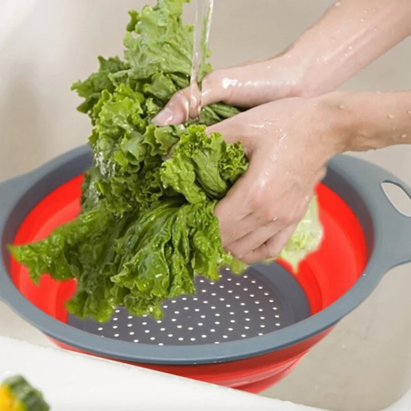 

Складной силиконовый дуршлаг, корзина для мытья фруктов и овощей, складной дуршлаг, кухонные инструменты, раковина