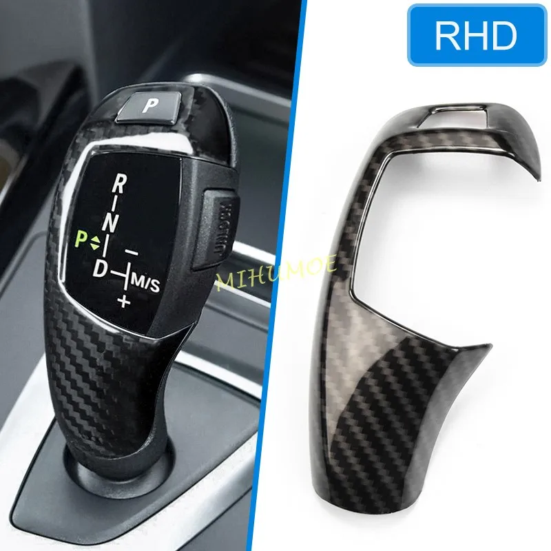 RHD Carbon Fiber Interior Gear Shift Shifter Lever Knob Cover Cap Trims For BMW 2 3 4 5 7 Series X3 X4 X5 X6 F30 F10 F25 F15 F16