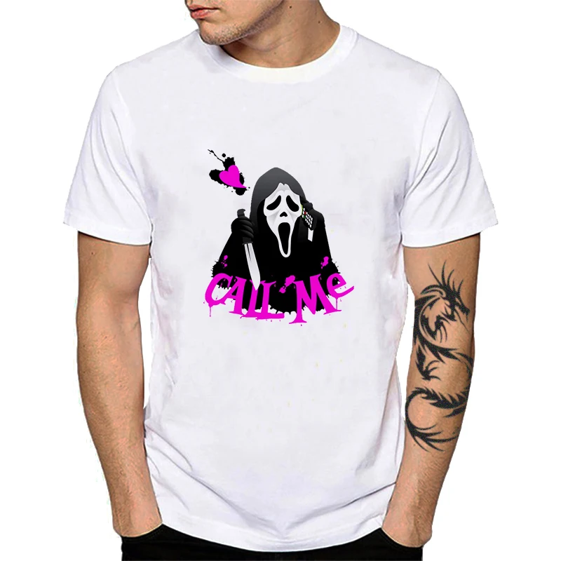 Male T-shirt Ghost Face Scream Cotton Top What Is Your Favorite Scary Movie Harajuku Tee Shirt Horror Addict YH092 | Мужская одежда
