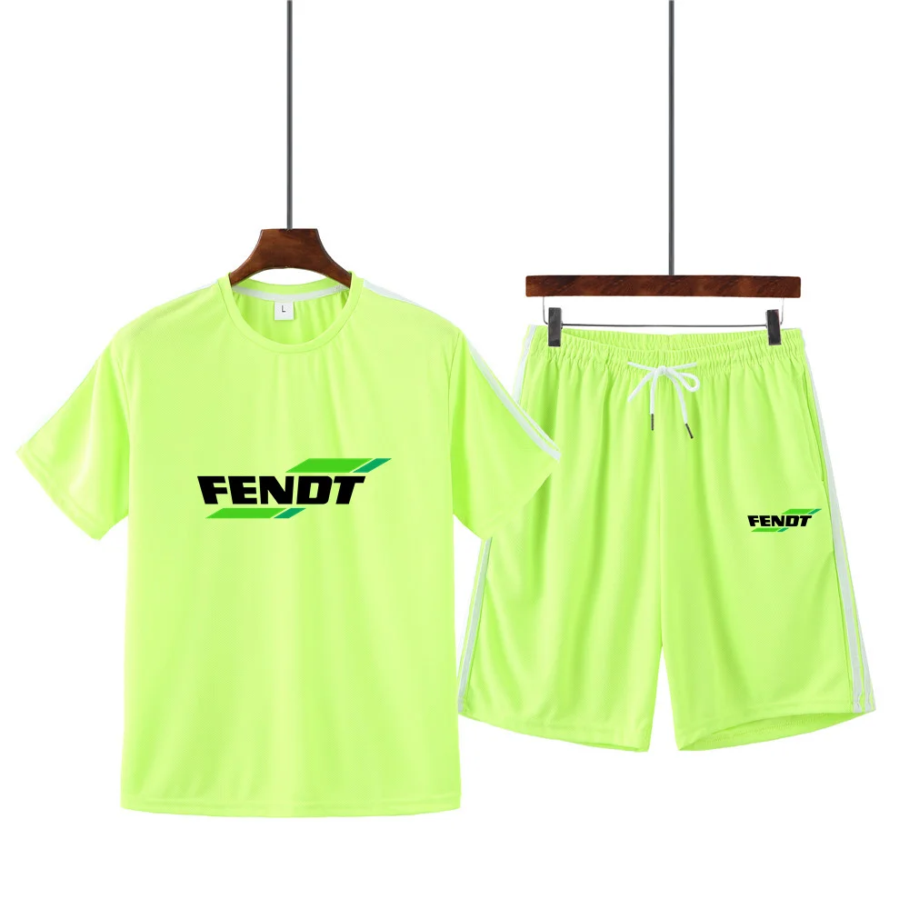 

Men's summer hot sale FENDT print round neck short sleeve + casual shorts sports running suit male MA03