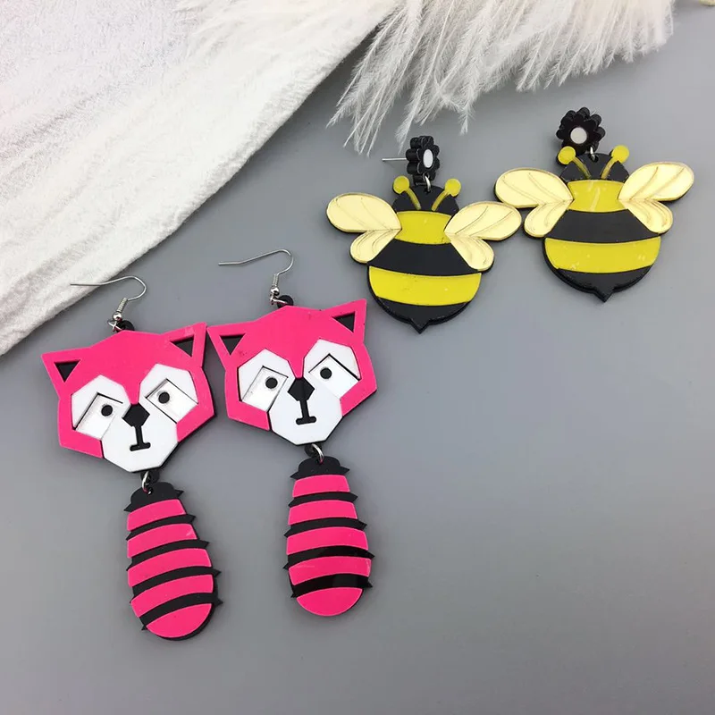 Модные Акриловые висячие серьги с большими пчелами для женщин и девушек