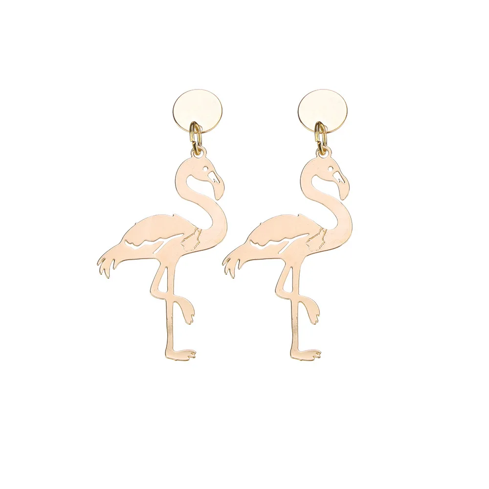 Flamingo Gold Sindlan, забавные висячие серьги в виде слона, ананаса, Преувеличенные массивные серьги в виде животных, корейские ювелирные изделия, серьги для женщин - Окраска металла: Flamingo Gold