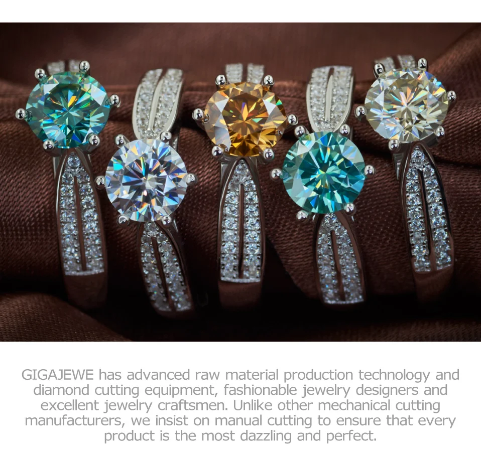 GIGAJEWE 1.0ct 6,5 мм EF Круглый 18 К покрытый белым золотом 925 Серебряное кольцо с муассанитом, Алмазное Проверенное ювелирное изделие, подарок для девушки