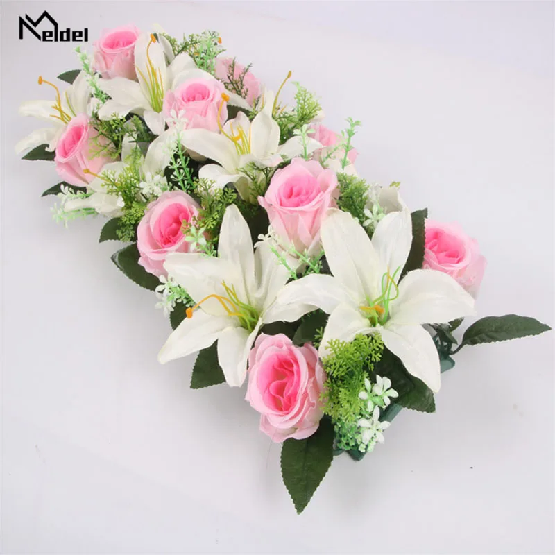 

Meldel Wedding Wall Arrangement Supplies Artificial Silk Rose Lily Flower Row Decoration Romantic Custom DIY Backdrop Arch Decor