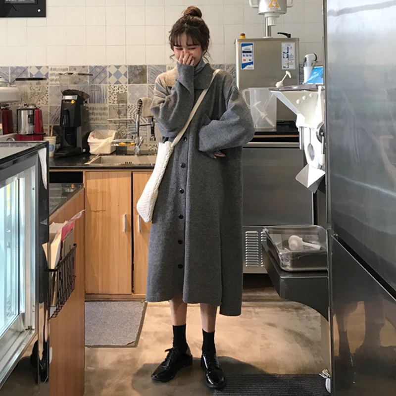 Свитер с длинным рукавом женское необычное вязаное осенне зимнее ретро платье