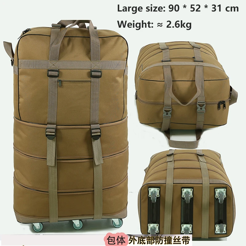 Khaki Big Складной чехол на колесиках 158, авиационная сумка с колесиком, дорожная сумка, большая вместительность, ткань Оксфорд, для путешествий за границу, сумка для багажа - Цвет: Khaki Big