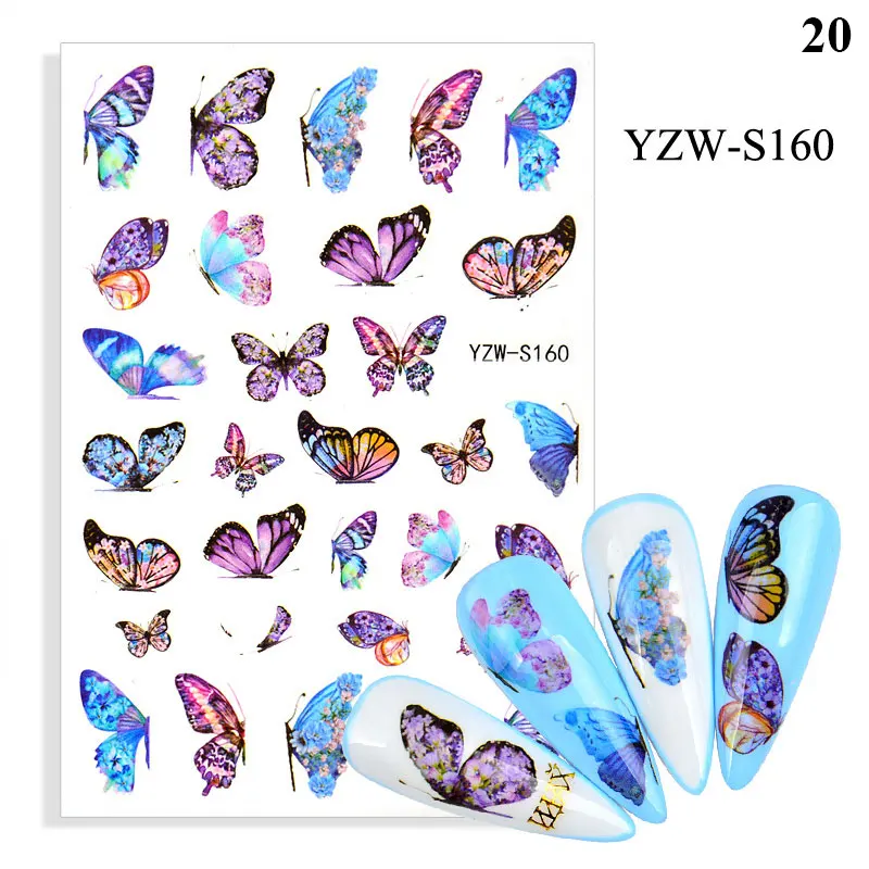 

3D Butterfly Nail Decals Sliders Set Floral Leaves Geometry Water Wraps Tattoo Spring Designs DIY Manicure Foils