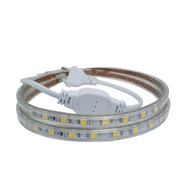Светодиодная лента 220 В гибкая SMD 5050 1 м 5 10 15 20 Водонепроницаемая IP67 с диммером