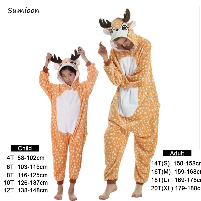 Deer Kigurumi/Пижама с единорогом для девочек; зимняя одежда для сна с изображением панды и поросенка; Детский Рождественский комбинезон; пижамы для мальчиков; комплекты для малышей; пижамы для женщин - Цвет: Deer