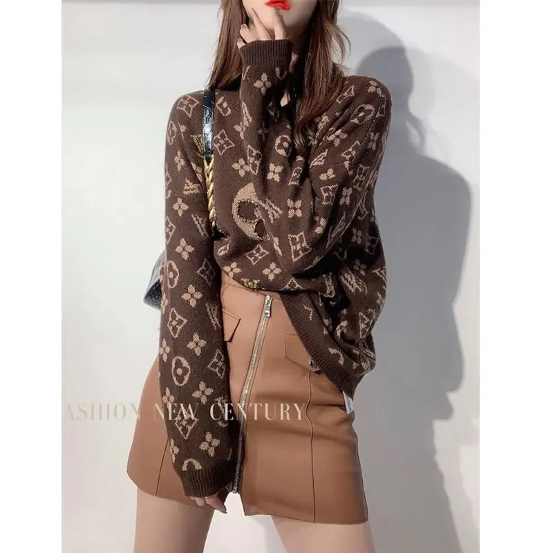 

Letter Printed Thickening Pullover Sweater Women's Soft Long Sleeves Inner Wear Sweater Trendy Women Winter Sweaters