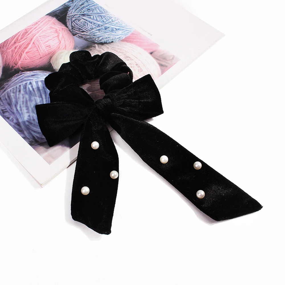 

New Women Elegant Vintage Dot Bow Knot Pearls Elastic Hair Bands Sweet Headband Rubber Band Scrunchie Fashion Hair Accessories