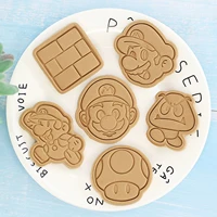 anime super mario cookie cutter 6 pcs set reusable baking tools for cake plastic cookie stamp home decoration for party