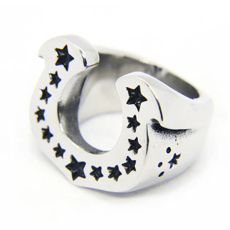 

316L Stainless Steel Jewelry Men Boys Stars Horseshoe Shape Punk Ring