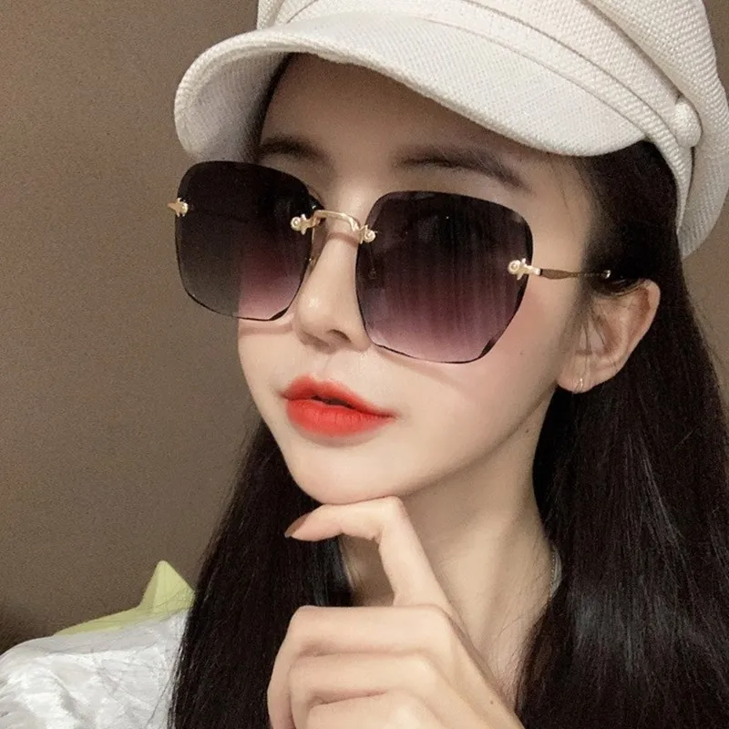 

Vintage Square Rimless Sunglasses Trend Fashion Gradient Sun Glasses Shades For Women New Brand Designer Alloy Eyeware UV400