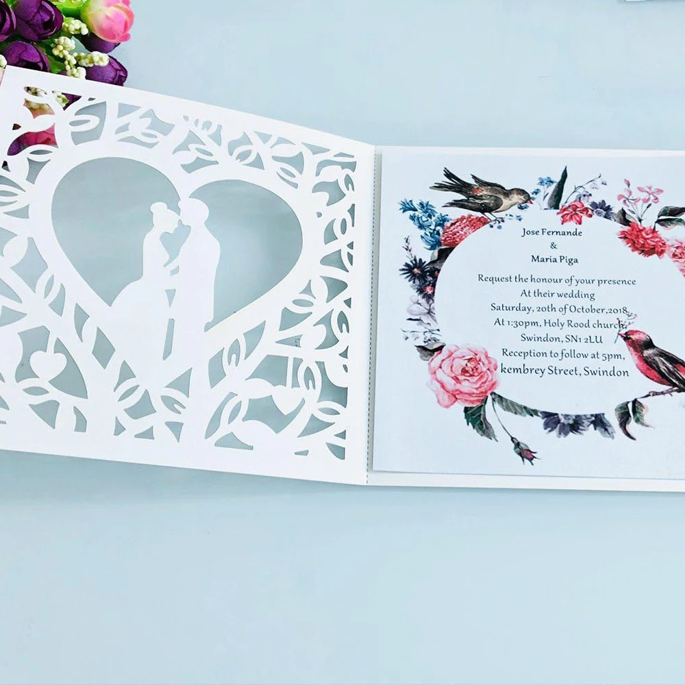 10 шт. синие белые золотые красные открытые с сердечком лазерная резка свадебные