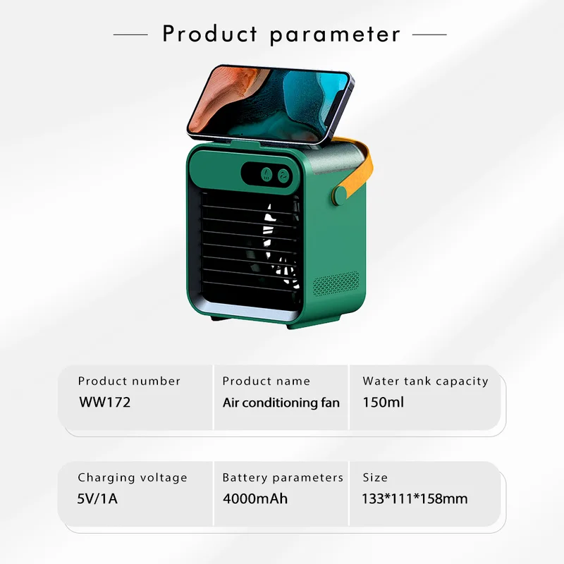 

Mobile Water-cooled Small Fan Humidifying Spray Wind Grid Adjustable Wind Direction with Mobile Phone Holder Air Conditioningfan