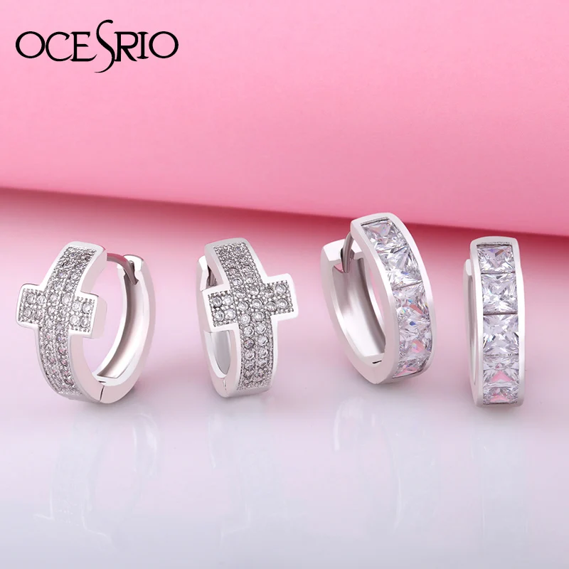 Женские серебряные серьги OCESRIO модные вечерние с крестом и камнями из