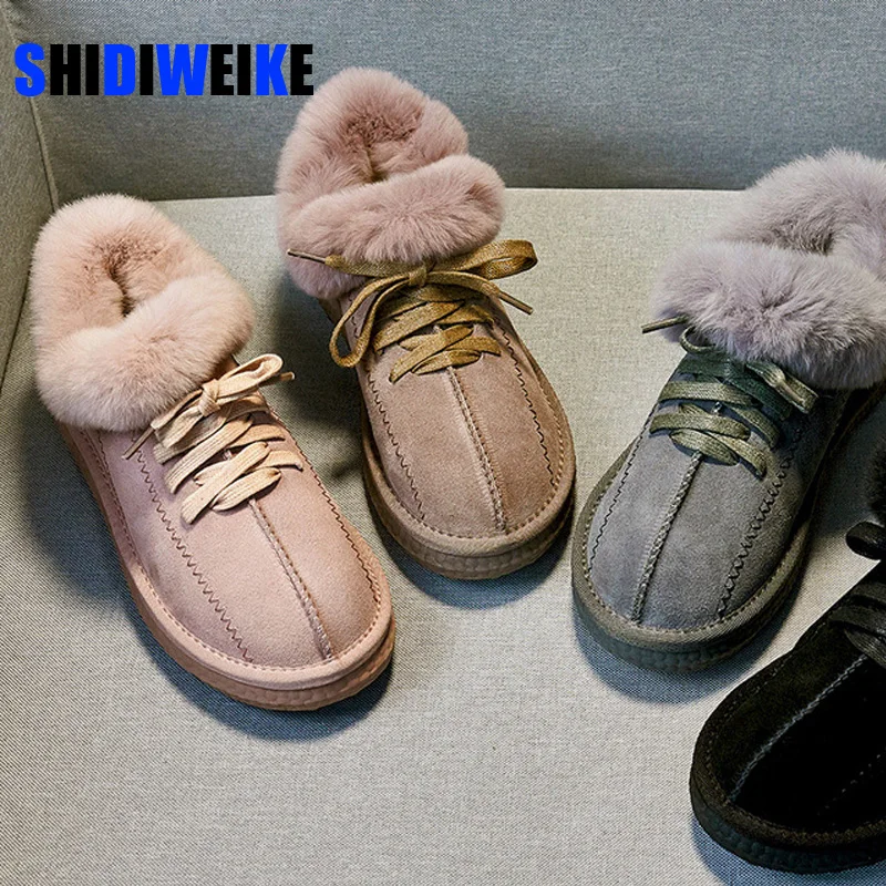 

Женские снежные сапоги сладкие зимние ботильоны на плоской подошве для девочек; Зимняя женская пушистая обувь; Femmes Bottes Chaussure Femme AD757