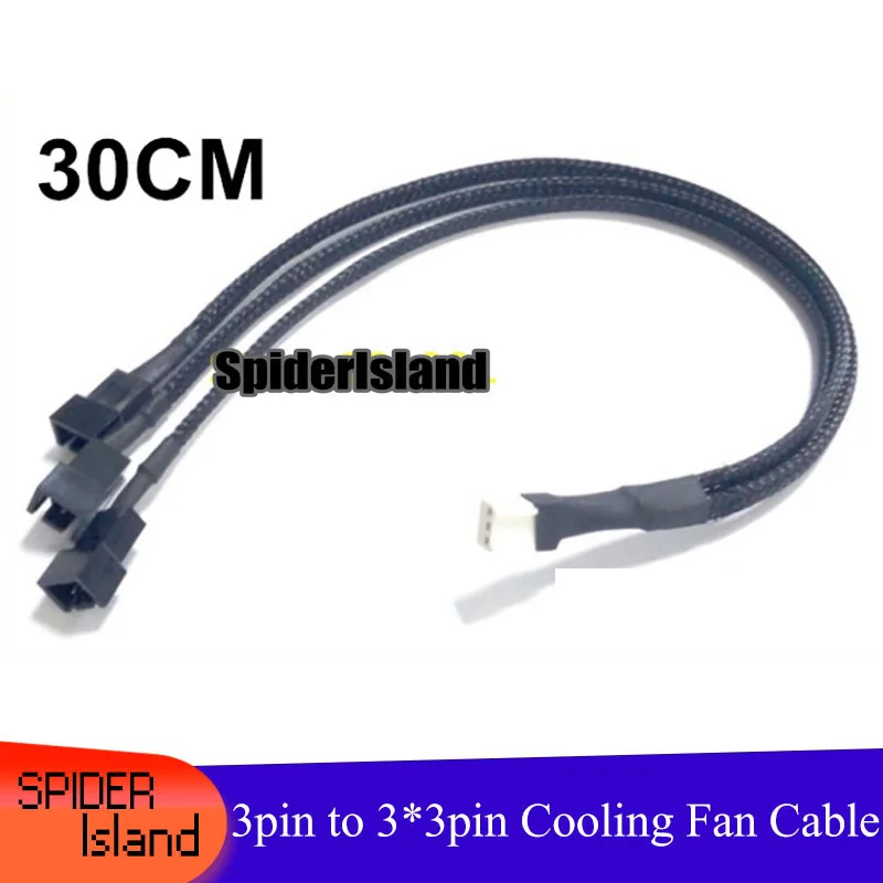 

New Product Motherboard Internal 3Pin Female to 3 x 3Pin PWM Cooling Fan Splitter Power Sleeved Cable 30CM Wire 22AWG
