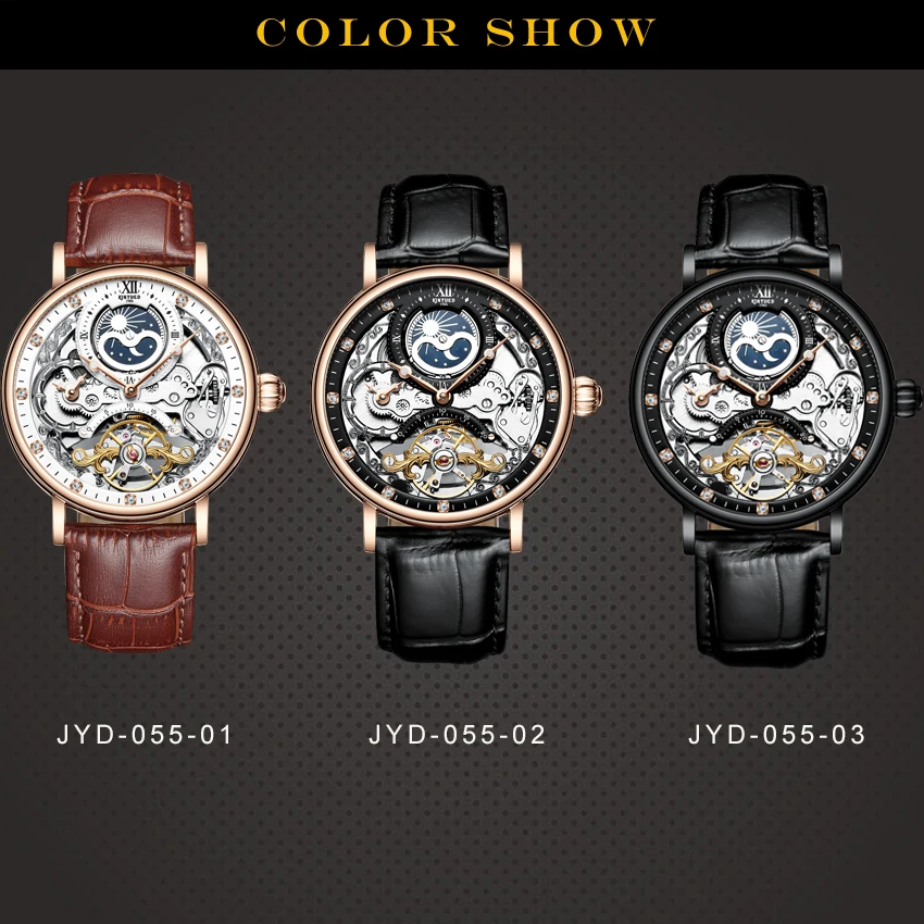 Новые брендовые автоматические часы KINYUED с Лунной фазой роскошные мужские