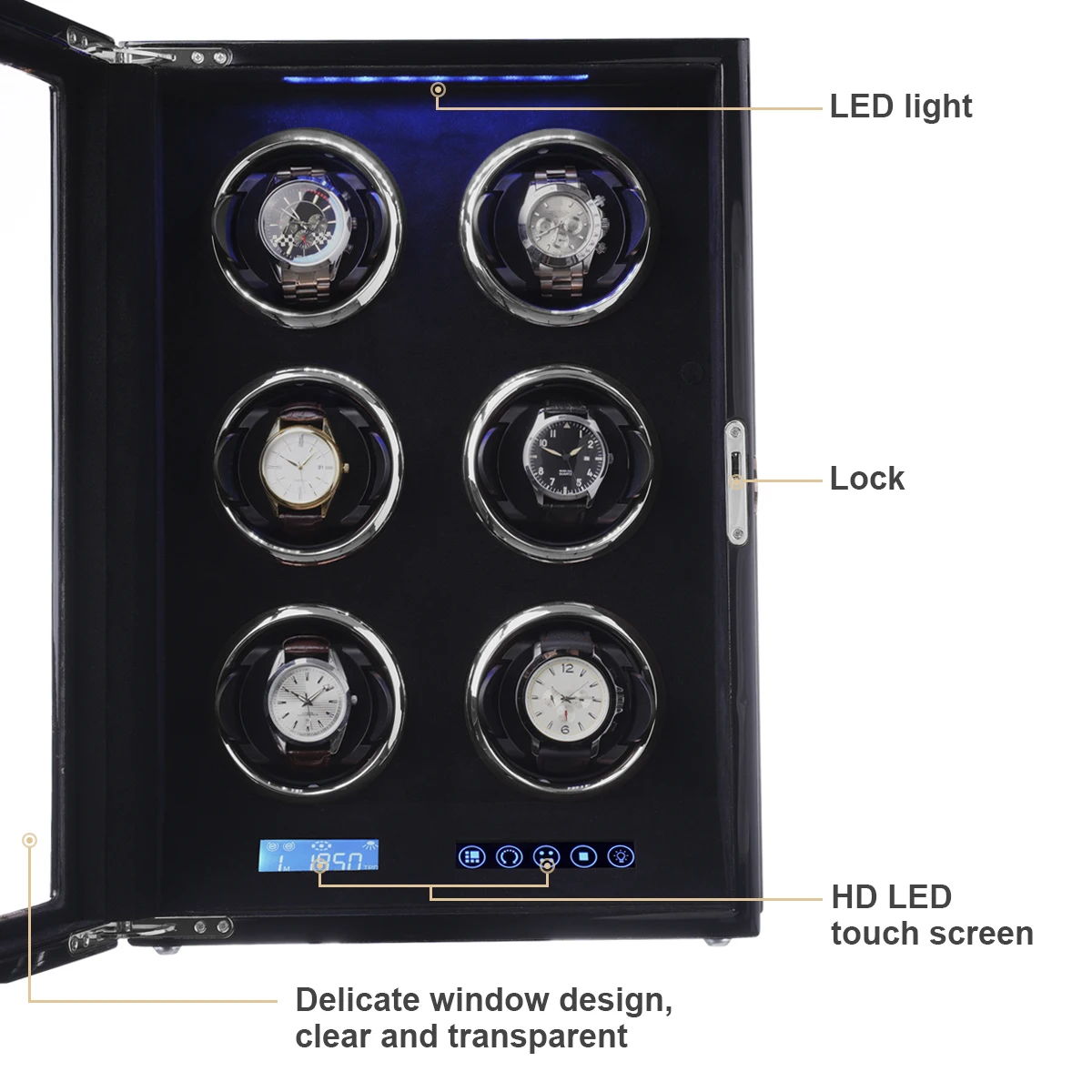 Устройство для намотки часов 6 автоматических с ЖК-дисплеем и пультом